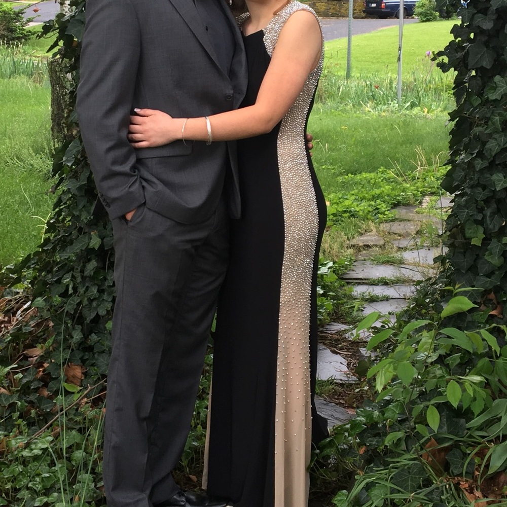 Black and silver studded prom dress